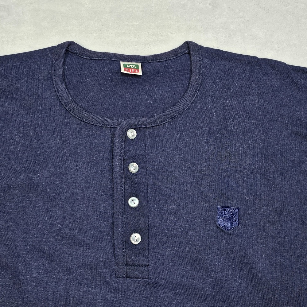 Vtg Tag Heuer Henley T Shirt Mens Medium Blue Button Up Golf Watch Casual